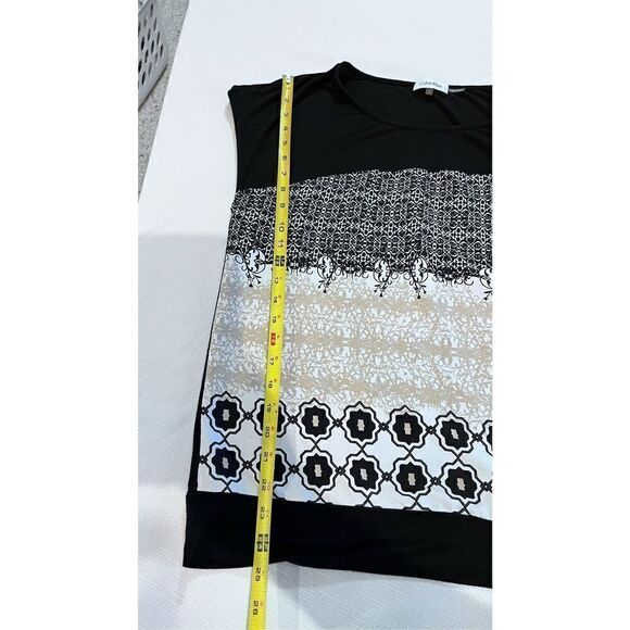 Calvin Klein Women's Sleeveless Top Shirt Patterned Stretch Black White Large - Picture 5 of 10